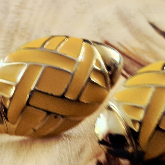 Gold and Yellow Woven Clip-On Earrings - Picture 2 of 6